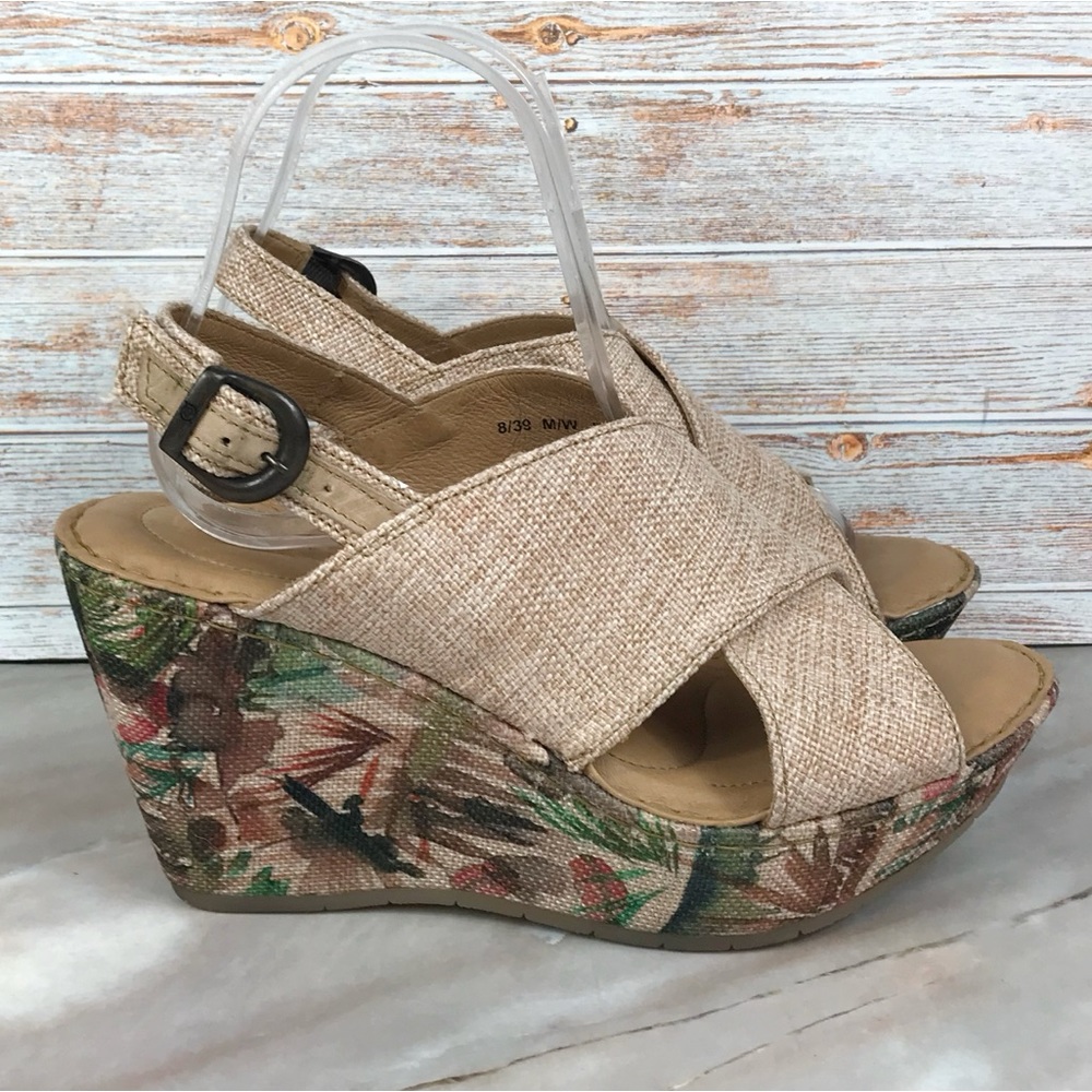 Born Emmy II Citrus Fabric Wedge Platform Sandals w/ Floral EUC - Picture 3 of 10